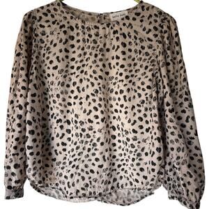 Bella Dahl Cheetah Print Puff Sleeve Top Small Tan Black Lyocell